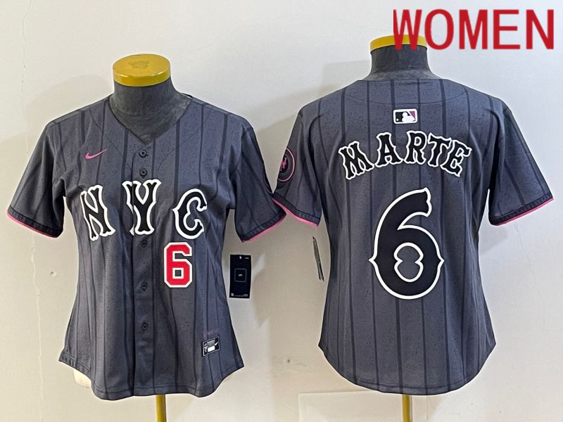 Women New York Mets #6 Marte Black City Edition 2024 Nike MLB Jersey style 2->women mlb jersey->Women Jersey